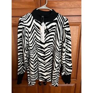 NWT Marble Fashions Co UK Black White Zebra Mock Neck Sweater XXL